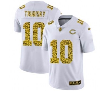 Men's Chicago Bears #10 Mitchell Trubisky Flocked Leopard Print Vapor Limited Football Jersey White