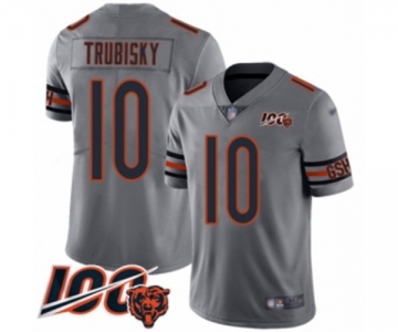 Men's Chicago Bears #10 Mitchell Trubisky Limited Silver Inverted Legend 100th Season Football Jersey