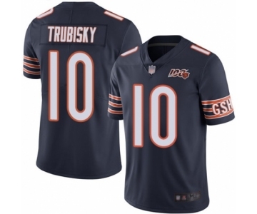 Men's Chicago Bears #10 Mitchell Trubisky Navy Blue Team Color 100th Season Limited Football Jersey