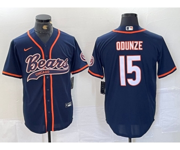 Men's Chicago Bears #15 Rome Odunze Navy BlueWith Patch Cool Base Stitched Baseball Jersey