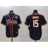 Men's Chicago Bears #15 Rome Odunze Navy Throwback With Patch Cool Base Stitched Baseball Jersey