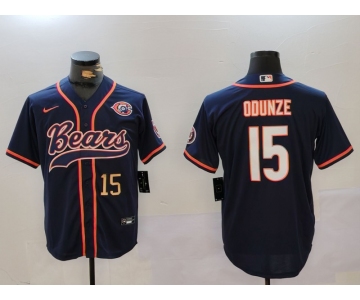 Men's Chicago Bears #15 Rome Odunze Navy Throwback With Patch Cool Base Stitched Baseball Jerseys