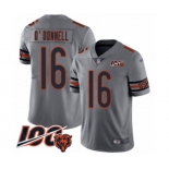 Men's Chicago Bears #16 Pat O'Donnell Limited Silver Inverted Legend 100th Season Football Jersey