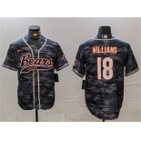 Men's Chicago Bears #18 Caleb Williams Grey Camo With Patch Cool Base Stitched Baseball Jersey