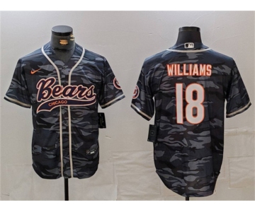 Men's Chicago Bears #18 Caleb Williams Grey Camo With Patch Cool Base Stitched Baseball Jersey