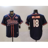 Men's Chicago Bears #18 Caleb Williams Navy Throwback With Patch Cool Base Stitched Baseball Jersey