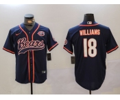 Men's Chicago Bears #18 Caleb Williams Navy Throwback With Patch Cool Base Stitched Baseball Jersey