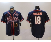 Men's Chicago Bears #18 Caleb Williams Navy Throwback With Patch Cool Base Stitched Baseball Jerseys