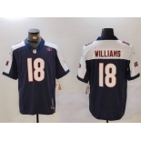 Men's Chicago Bears #18 Caleb Williams Navy White FUSE With 51 Patch Stitched Jersey