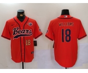 Men's Chicago Bears #18 Caleb Williams Orange Throwback With Patch Cool Base Stitched Baseball Jerseys