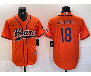 Men's Chicago Bears #18 Caleb Williams Orange With Patch Cool Base Stitched Baseball Jersey