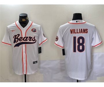 Men's Chicago Bears #18 Caleb Williams White With Patch Cool Base Baseball Stitched Jersey