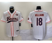 Men's Chicago Bears #18 Caleb Williams White With Patch Cool Base Stitched Baseball Jersey