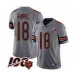 Men's Chicago Bears #18 Taylor Gabriel Limited Silver Inverted Legend 100th Season Football Jersey