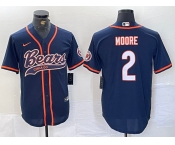 Men's Chicago Bears #2 DJ Moore Navy BlueWith Patch Cool Base Stitched Baseball Jersey