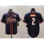 Men's Chicago Bears #2 DJ Moore Navy Throwback With Patch Cool Base Stitched Baseball Jersey