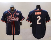 Men's Chicago Bears #2 DJ Moore Navy Throwback With Patch Cool Base Stitched Baseball Jersey