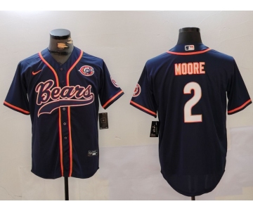 Men's Chicago Bears #2 DJ Moore Navy Throwback With Patch Cool Base Stitched Baseball Jersey