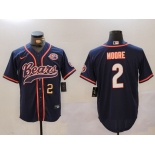 Men's Chicago Bears #2 DJ Moore Navy Throwback With Patch Cool Base Stitched Baseball Jerseys