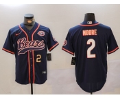 Men's Chicago Bears #2 DJ Moore Navy Throwback With Patch Cool Base Stitched Baseball Jerseys