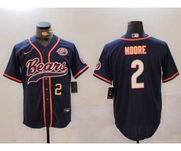 Men's Chicago Bears #2 DJ Moore Navy Throwback With Patch Cool Base Stitched Baseball Jerseys