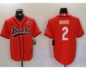 Men's Chicago Bears #2 DJ Moore Orange Throwback With Patch Cool Base Stitched Baseball Jersey