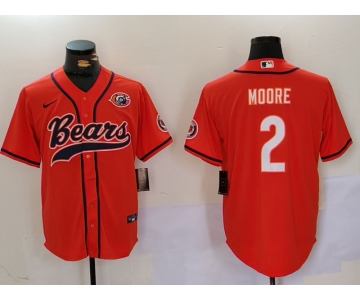 Men's Chicago Bears #2 DJ Moore Orange Throwback With Patch Cool Base Stitched Baseball Jersey