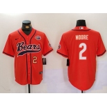 Men's Chicago Bears #2 DJ Moore Orange Throwback With Patch Cool Base Stitched Baseball Jerseys