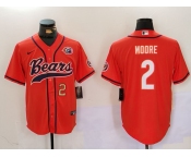 Men's Chicago Bears #2 DJ Moore Orange Throwback With Patch Cool Base Stitched Baseball Jerseys