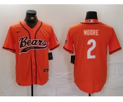 Men's Chicago Bears #2 DJ Moore Orange With Patch Cool Base Stitched Baseball Jersey