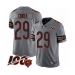 Men's Chicago Bears #29 Tarik Cohen Limited Silver Inverted Legend 100th Season Football Jersey