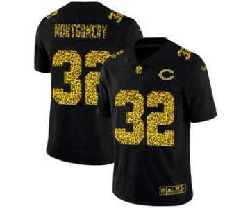 Men's Chicago Bears #32 David Montgomery Black Leopard Print Fashion Vapor Limited Football Jersey