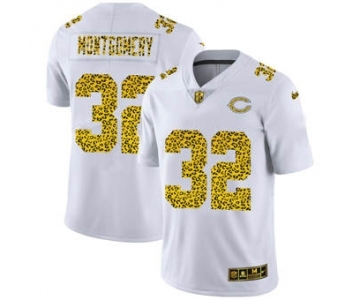 Men's Chicago Bears #32 David Montgomery Flocked Leopard Print Vapor Limited Football Jersey White