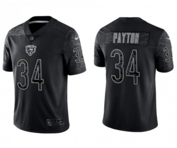 Men's Chicago Bears #34 Walter Payton Black Reflective Limited Stitched Football Jersey