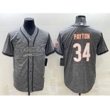 Men's Chicago Bears #34 Walter Payton Gray With Patch Cool Base Stitched Baseball Jersey