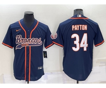 Men's Chicago Bears #34 Walter Payton Navy Blue Stitched MLB Cool Base Nike Baseball Jersey