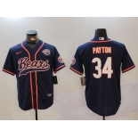 Men's Chicago Bears #34 Walter Payton Navy Throwback With Patch Cool Base Stitched Baseball Jersey