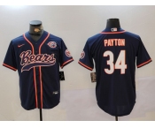 Men's Chicago Bears #34 Walter Payton Navy Throwback With Patch Cool Base Stitched Baseball Jersey