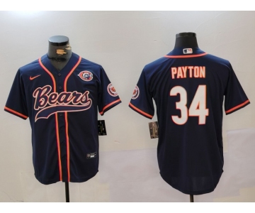 Men's Chicago Bears #34 Walter Payton Navy Throwback With Patch Cool Base Stitched Baseball Jersey