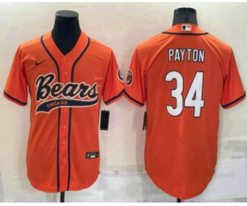 Men's Chicago Bears #34 Walter Payton Orange Stitched MLB Cool Base Nike Baseball Jersey