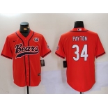 Men's Chicago Bears #34 Walter Payton Orange Throwback With Patch Cool Base Stitched Baseball Jersey