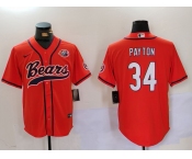 Men's Chicago Bears #34 Walter Payton Orange Throwback With Patch Cool Base Stitched Baseball Jersey