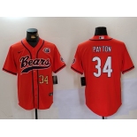 Men's Chicago Bears #34 Walter Payton Orange Throwback With Patch Cool Base Stitched Baseball Jerseys