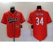 Men's Chicago Bears #34 Walter Payton Orange Throwback With Patch Cool Base Stitched Baseball Jerseys