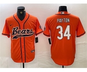 Men's Chicago Bears #34 Walter Payton Orange With Patch Cool Base Stitched Baseball Jersey