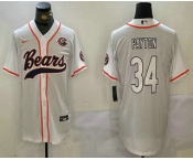 Men's Chicago Bears #34 Walter Payton White Throwback With Patch Cool Base Stitched Baseball Jersey