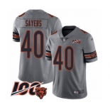 Men's Chicago Bears #40 Gale Sayers Limited Silver Inverted Legend 100th Season Football Jersey