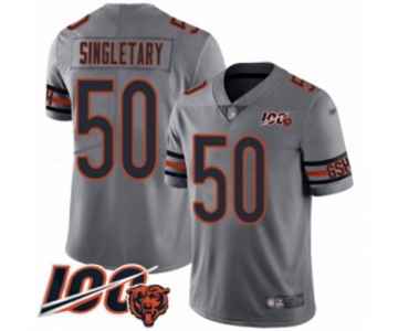 Men's Chicago Bears #50 Mike Singletary Limited Silver Inverted Legend 100th Season Football Jersey