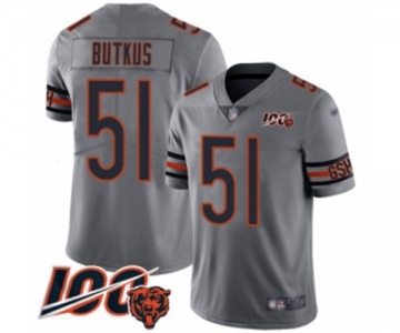 Men's Chicago Bears #51 Dick Butkus Limited Silver Inverted Legend 100th Season Football Jersey