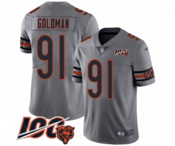 Men's Chicago Bears #91 Eddie Goldman Limited Silver Inverted Legend 100th Season Football Jersey